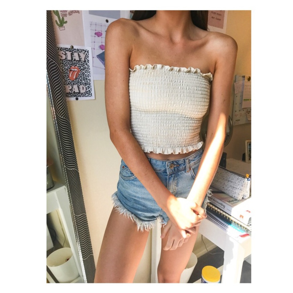 John gault muted yellow scrunched tube top!